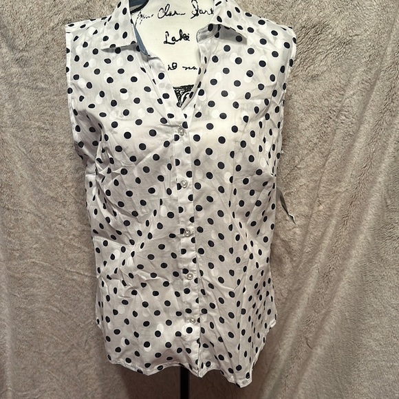 Karen Scott Tops - Karen Scott blue polkadot button down large sleeveless top